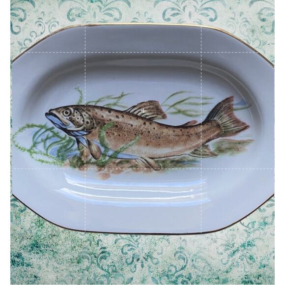 Vintage Cluj Romania Porcelain Fish Platters Set of 3 – 8.5” Oval Trout Design